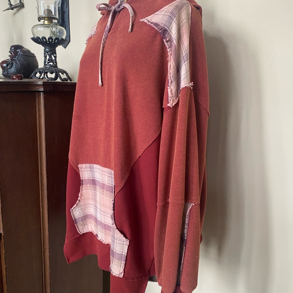 Pol Oversized Maroon Plaid Patchwork Distressed H… - image 4